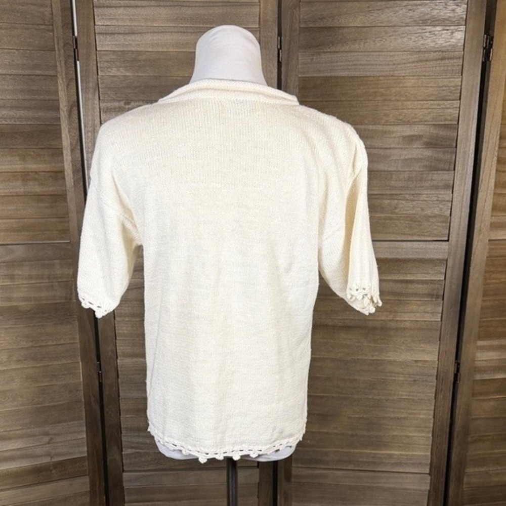 Shenanigans Sweater Womens Small Cream Floral Embroidered Ribbon Pearl Vintage - Picture 5 of 9